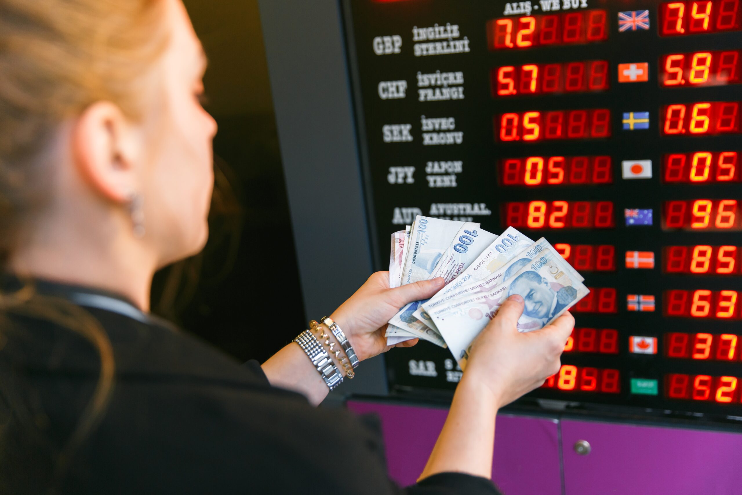 closeup of business woman with counting money. woman hands count